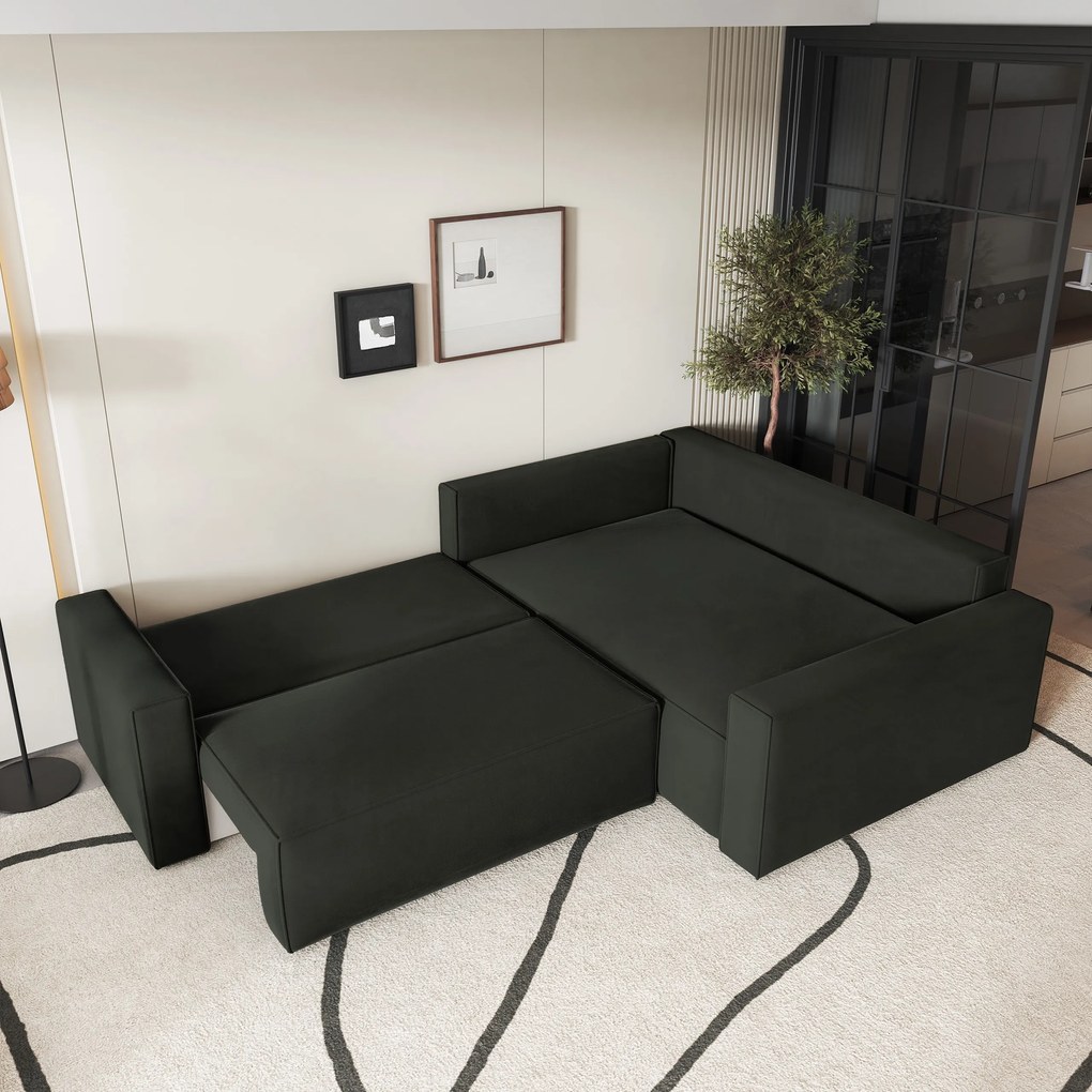 Masseno Narożnik ERONIS z funkcją spania i pojemnikiem na pościel Narozniki L, Rozkładana sofa - Czarny, MONOLITH 95