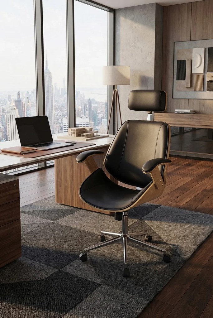 Nowoczesny fotel obrotowy czarny + dąb złoty P3-A56