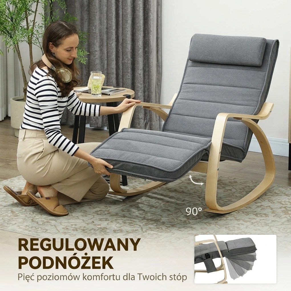 HOMCOM Fotel bujany z masażem funkcja podgrzewania lędźwiowego 3 tryby szary wygodny fotel relaksacyjny | Aosom PL
