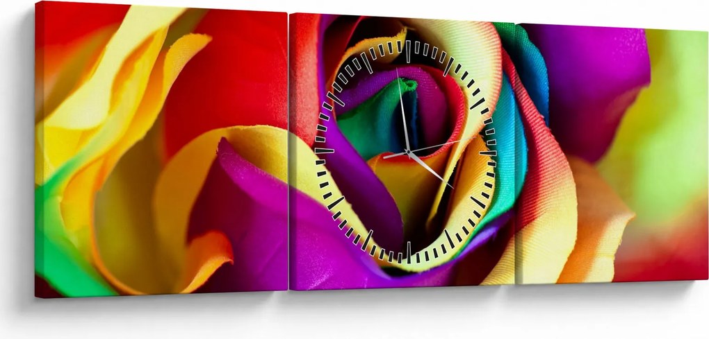 Obraz - Kolorowa róża (z zegarem) (90x30 cm)