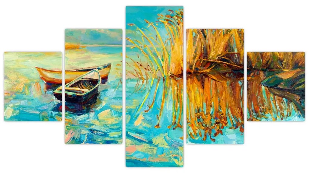 Obraz - Jezioro z łodziami (125x70 cm)