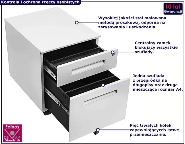Biały kontenerek biurowy zamykany na klucz - Cebo 3X