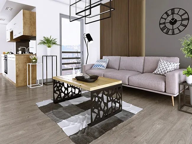 Industrialny stolik kawowy czarny + dąb artisan - Ofelio 3X