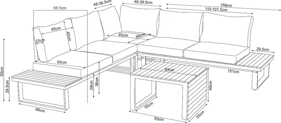 Zestaw Mebli Ogrodowych MARBELLA z Sofą Narożnikiem i Stolikiem SZARY
