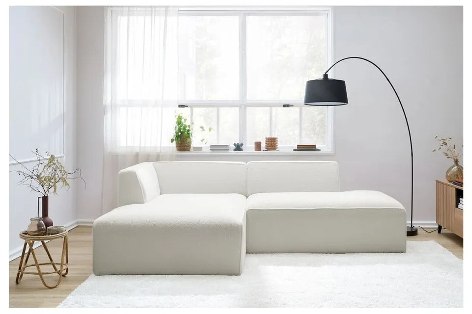 Biały narożnik modułowy z materiału bouclé (lewostronny/w kształcie litery L) Megeve – Bobochic Paris