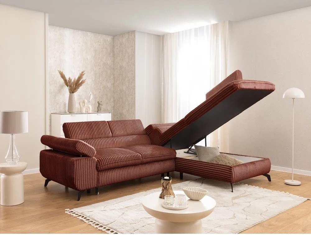 Sztruksowy narożnik w kolorze terakoty (prawostronny/w kształcie litery L) Marbeya – Ropez