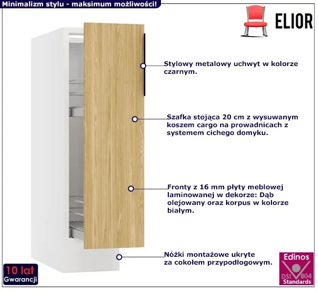 Dolna szafka kuchenna cargo 20 cm dąb olejowany Sanesa 4X