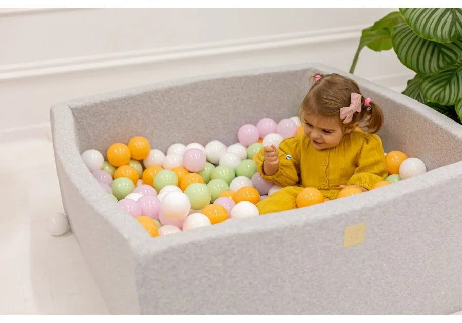 Kwadratowy suchy basen dla dziecka, 90x90x40,boucle, biały, bez piłek - meowbaby®