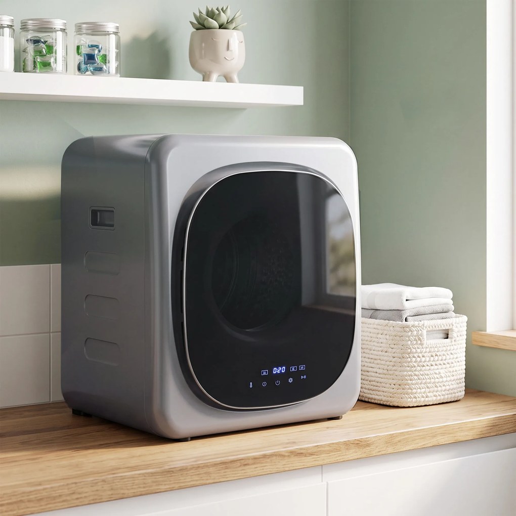 HOMCOM Suszarka wentylacyjna 4 kg z trybem Smart, 800 W, kompaktowa suszarka z bębnem ze stali nierdzewnej, srebrna | Aosom PL