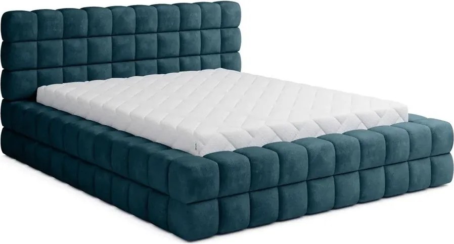 Niebieskie tapicerowane łóżko dwuosobowe ze schowkiem ze stelażem 180x200 cm Dizzle – ELTAP