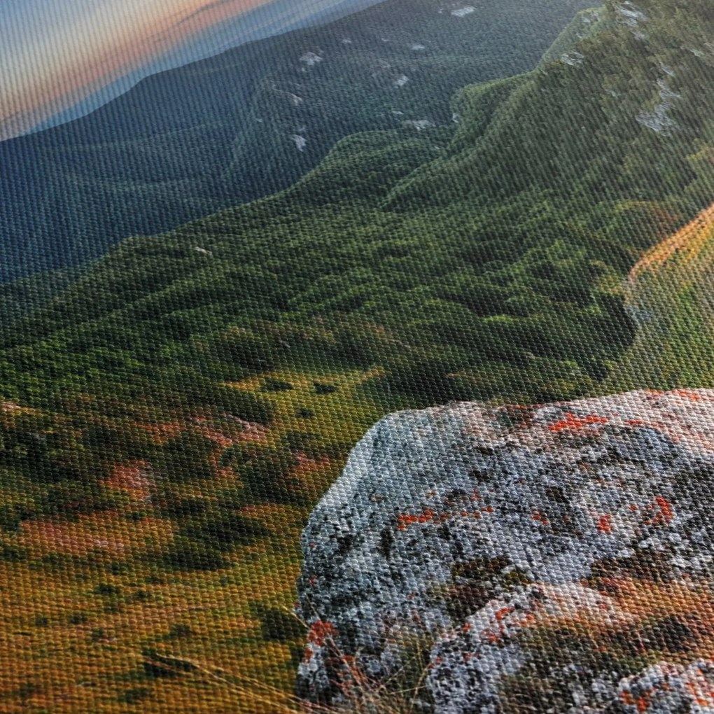 Obraz - Krajobraz górski (z zegarem) (90x30 cm)
