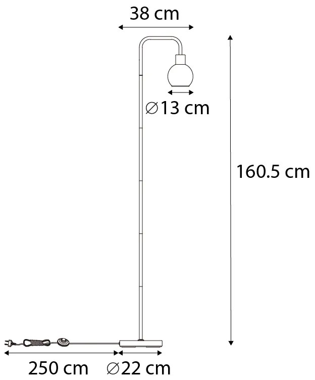 Lampa podłogowa art deco czarna z przydymionym szkłem - Vidro
