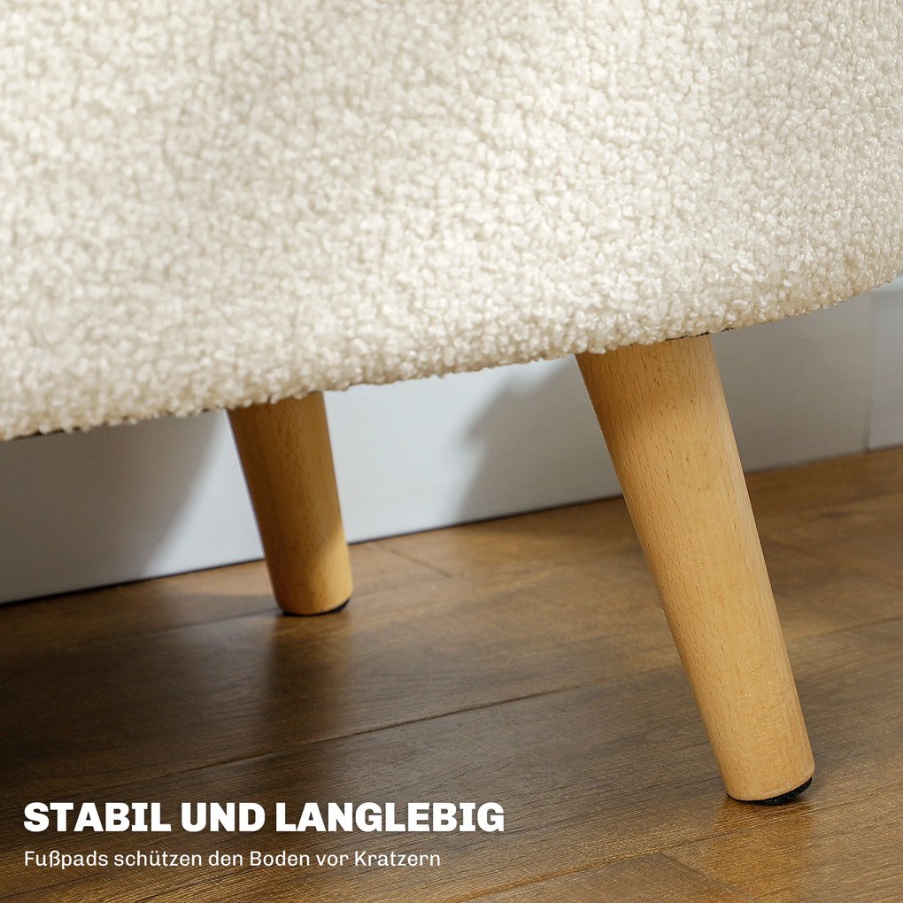 HOMCOM Ławka z Pokrywą i Miejscem na Przechowywanie, Podnóżek do Korytarza, Salonu, Sypialni, Drewno, Obicie z Tkaniny, Biały