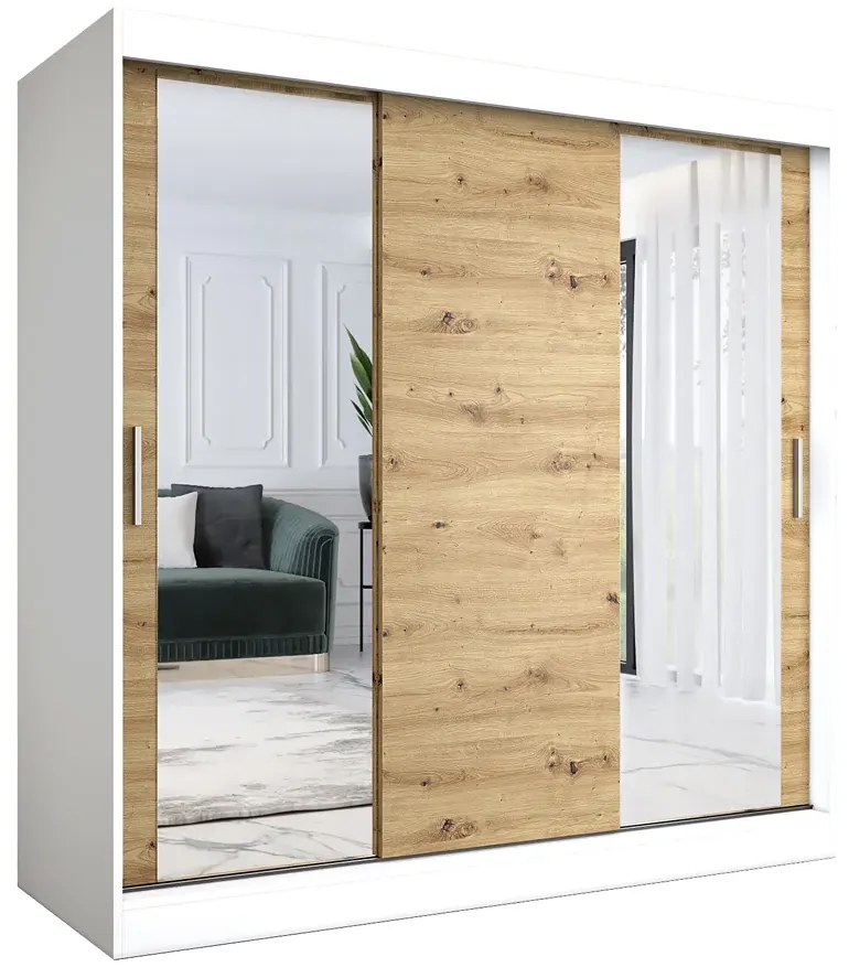 Szafa przesuwna biały + dąb artisan 200 cm - Seko 6X