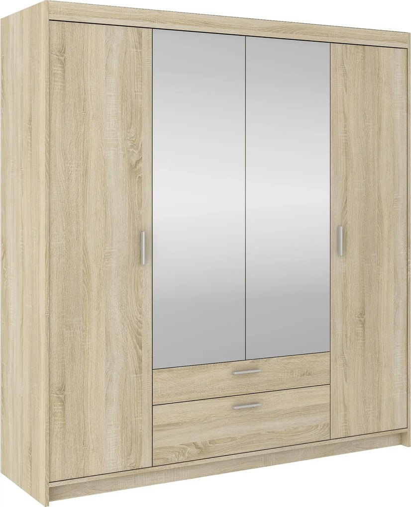 Czterodrzwiowa garderoba z szufladami i lustrem dąb sonoma F4-P72