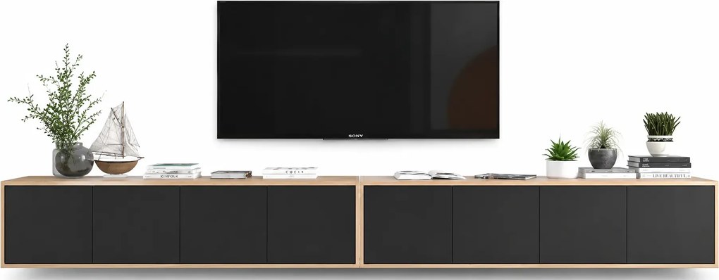 Zestaw wiszących szafek rtv dąb wotan + czarny S7-Z71