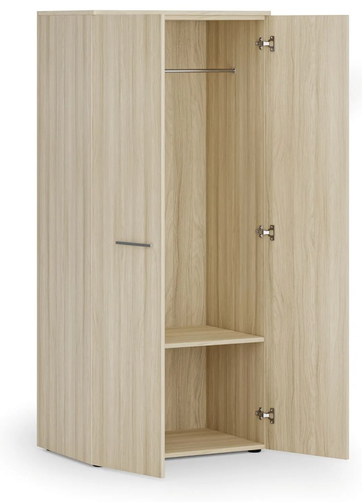 Szafa ubraniowa biurowa PRIMO WOOD, 1 półka, drążek do szafy, 800 x 500 x 1781 mm, dąb naturalny