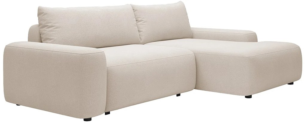 Kanapa narożna prawostronna rozkładana z tkaniny teksturowanej beżowa – DAVISO