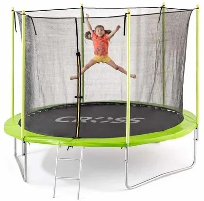 Trampolina krzyżowa z siatką i drabinką, 306 x 306x 250 cm