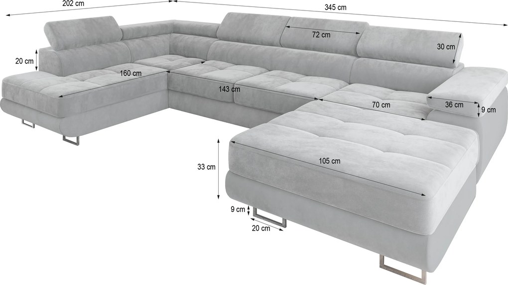 Masseno Narożnik CASONE z funkcją spania i pojemnikiem na pościel Narozniki U, Rozkładana sofa - Beżowy, MONOLITH