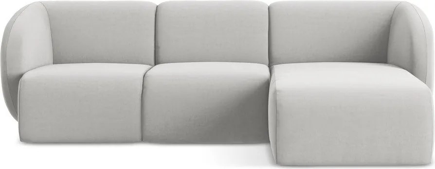 Jasnoszary aksamitny narożnik (prawostronny/z szezlongiem) Lani – Makamii