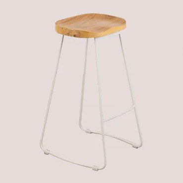 Wysoki Stołek Z Metalu I Drewna Wiązu Neicol Biała & ↑75 Cm - Sklum