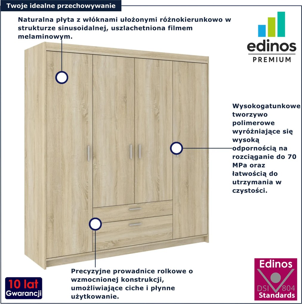 Czterodrzwiowa garderoba do przedpokoju dąb sonoma B1-F82