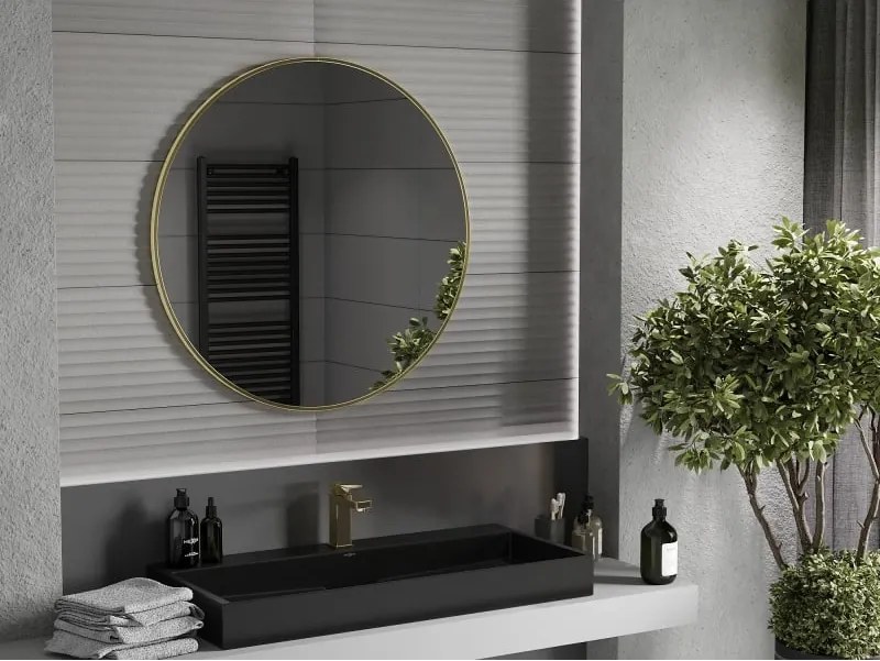 Mexen Loft lustro łazienkowe okragłe 90 cm, rama złota - 9850-090-090-000-50