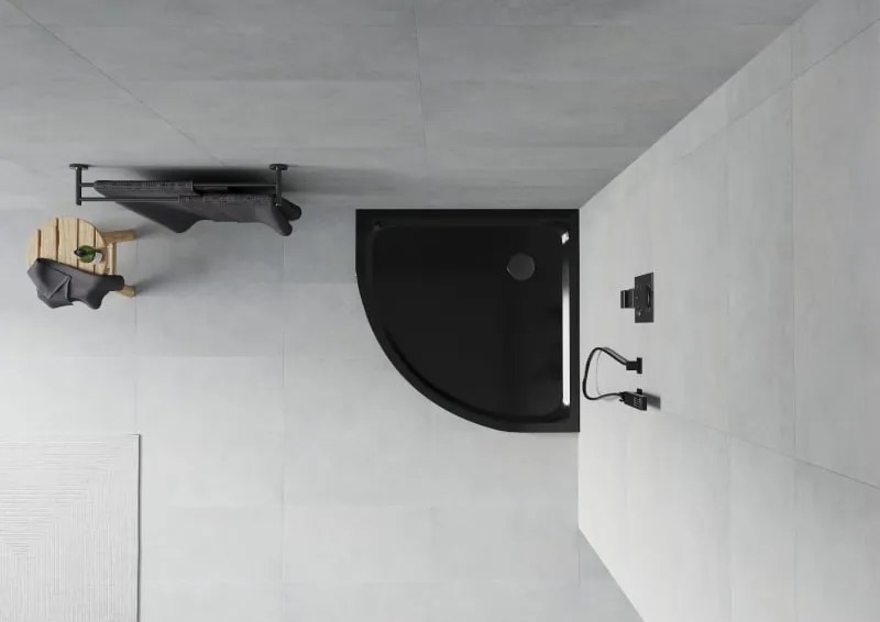 Mexen Flat brodzik półokrągły slim 90 x 90 cm, czarny, syfon czarny - 41709090B