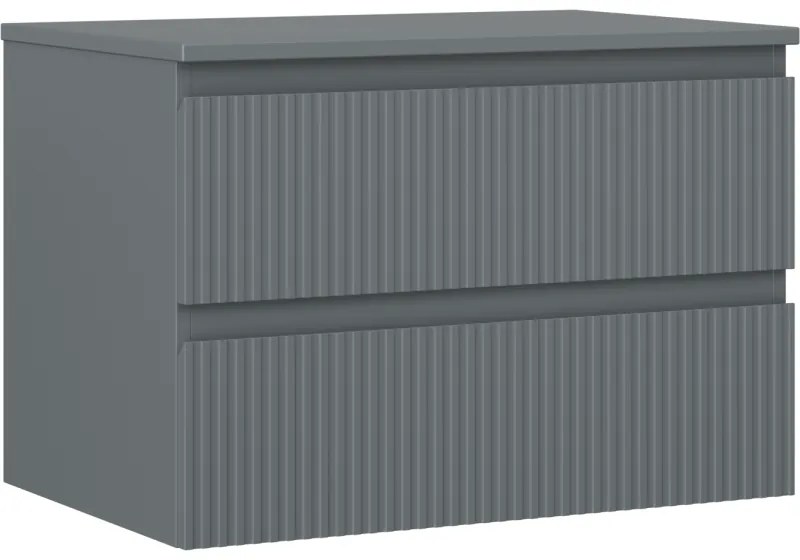 Mexen Rivel szafka łazienkowa podumywalkowa 70 cm z blatem, 2 szuflady, ryflowana , grafit mat - 91A20-07047-2-BFFC66