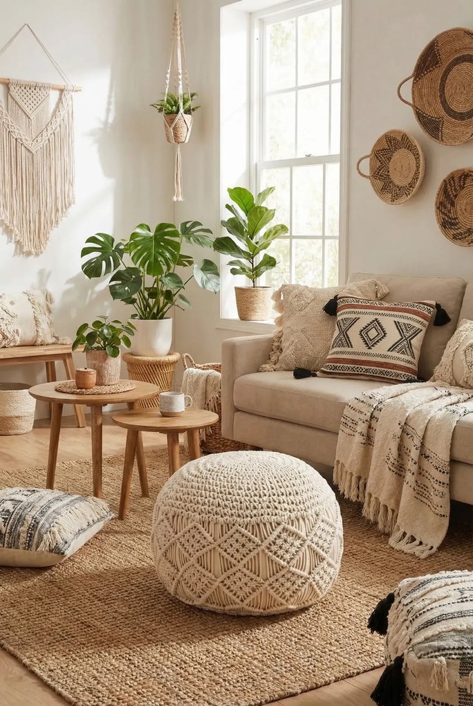 Okrągła pufa pleciona ręcznie R2-L89