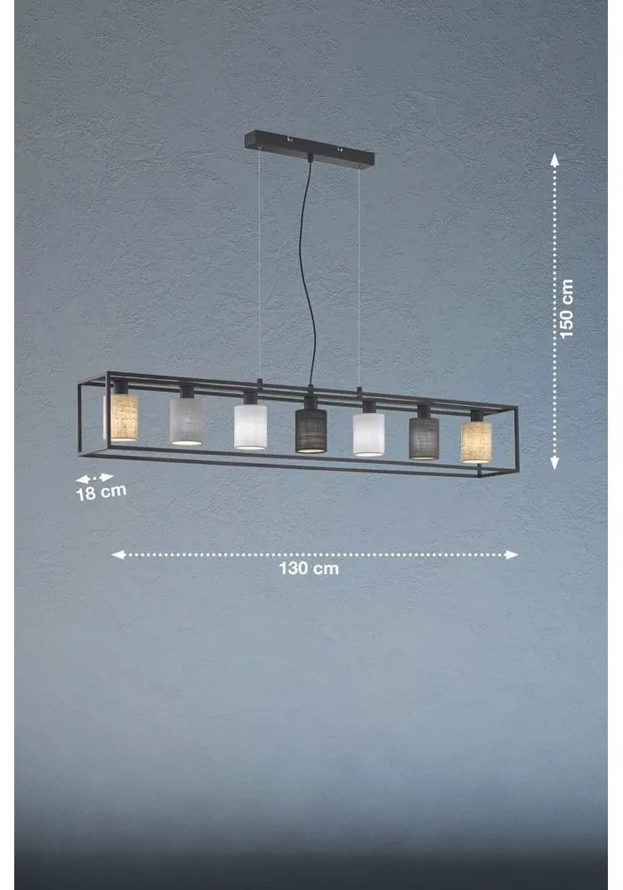 Czarno-szara lampa wisząca z tekstylnym kloszem Isko – Fischer &amp; Honsel