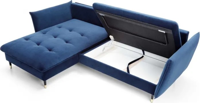 Narożnik GLAM Lewostronny z funkcją spania, zestaw z poduszkami wolnostojący tkanina RIVIERA 81 Niebieski DOMO HOME