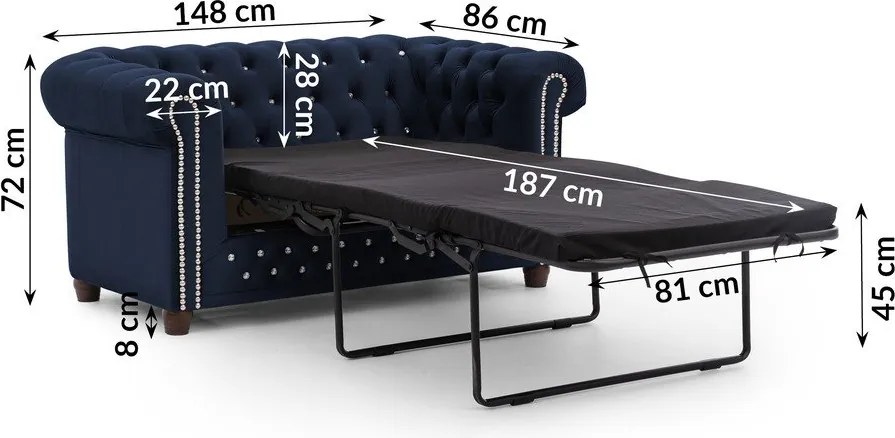 Niebieska aksamitna rozkładana sofa 148 cm York Blik – Ropez