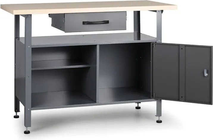 Stół warsztatowy G1, 840 x 1200 x 600 mm, 1 szafka, 2 półki