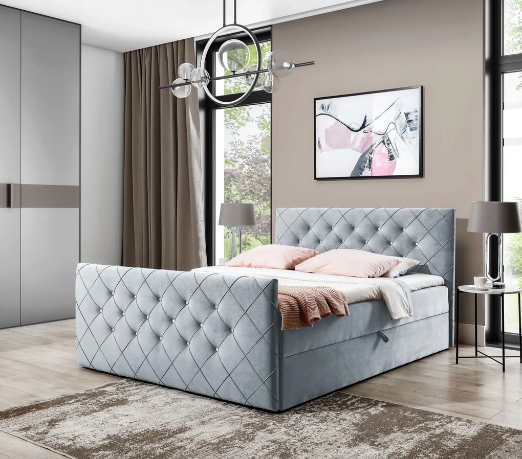 Jasnoszare welurowe łóżko glamour 5 rozmiarów S1-E85