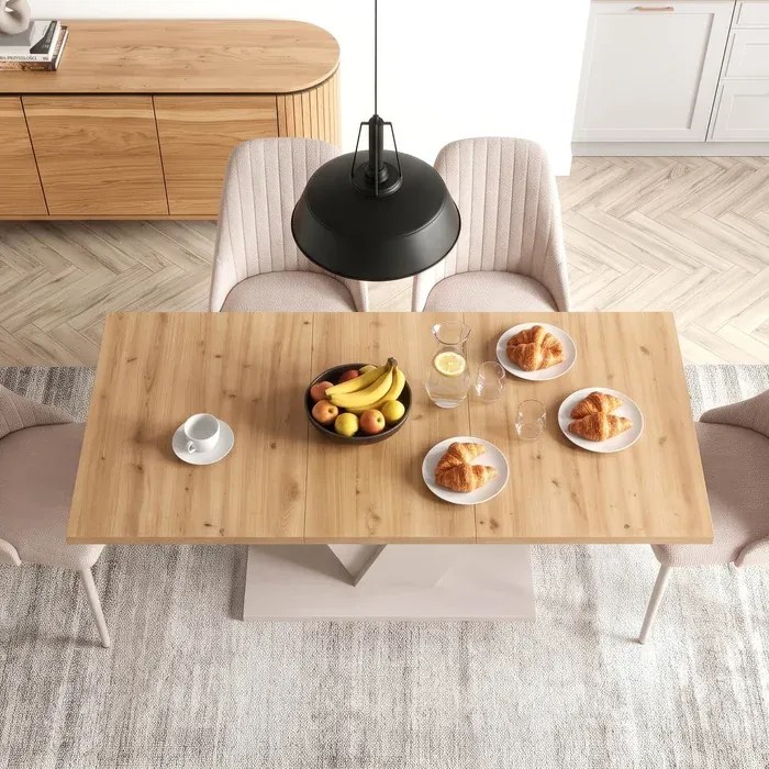 Zestaw Stół Prostokątny Rozkładany CLARK 120-160 cm Dąb Artisan/Kaszmir i 4 Krzesła TORINO Kremowe