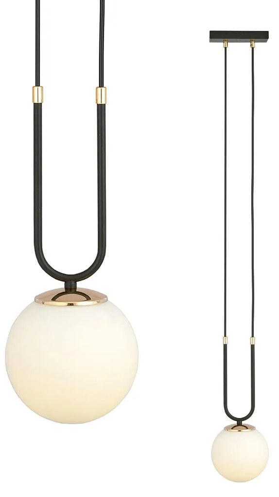 Glam 1 Black - lampa wisząca czarna z białym mlecznym kloszem, art. deco