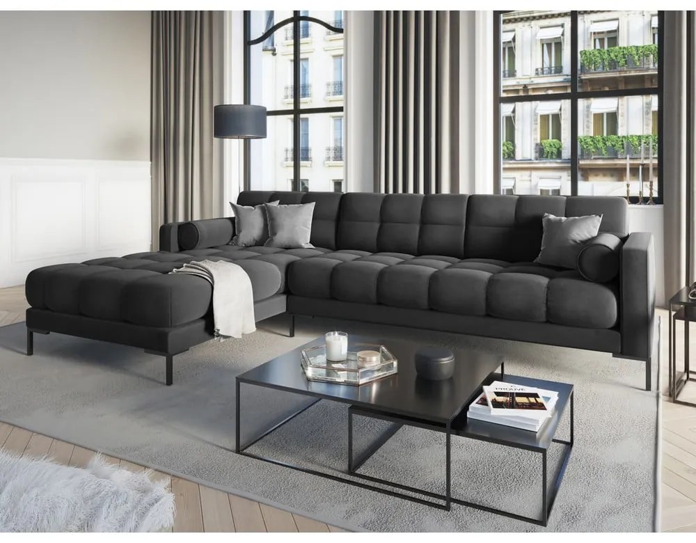 Ciemnoszary aksamitny narożnik Cosmopolitan Design Bali, lewostronny