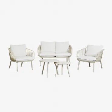 Zestaw Ogrodowy Z Dwuosobową Sofą, 2 Fotelami I 2 Stolikami Kawowymi Ze Stali I Polipropylenu Aradina Nature - Sklum