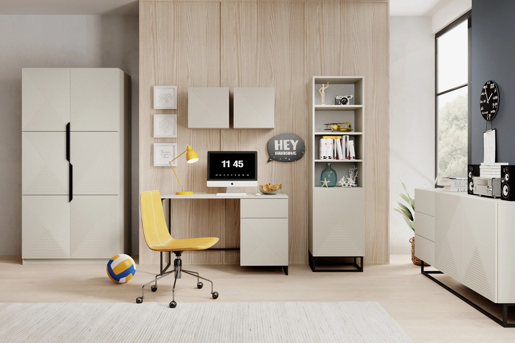 Komoda Asha 167 cm dwudrzwiowa z szufladami - kaszmir / czarny stelaż