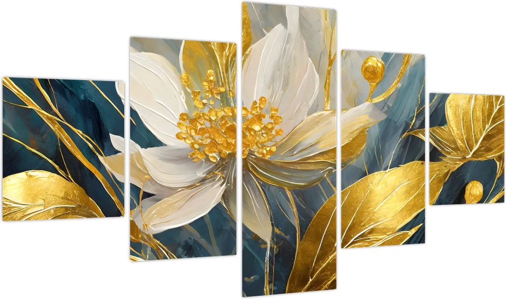 Obraz - Malowanie złotych kwiatów (125x70 cm)