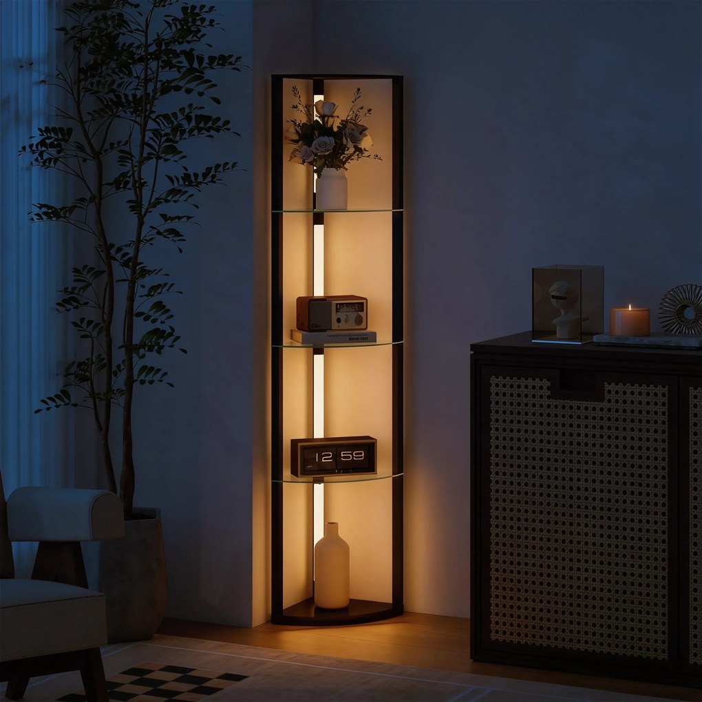 HOMCOM LED Lampa Stojąca ze Szklanymi Półkami, Lampa z 3 Poziomami Jasności, Czarna | Aosom PL