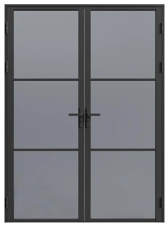 Drzwi kompletne 2-skrzydłowe dwustronne z aluminium i dymionego szkła hartowanego - 2 x wys. 204 x szer. 73 cm - Czarny - MASERU