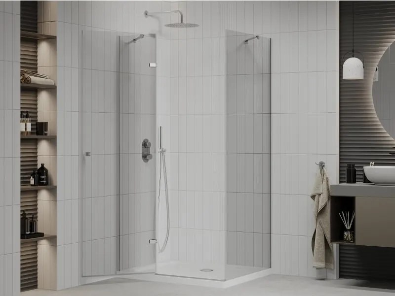 Mexen Roma kabina prysznicowa uchylna 100 x 80 cm, transparent, chrom + brodzik Flat - 854-100-080-01-00-4010