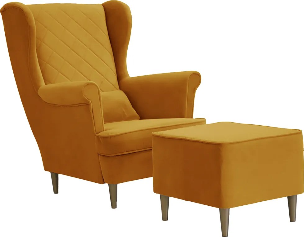 Fotel uszak skandynawski z podnóżkiem CLEO Żółty