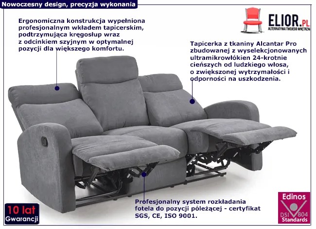 Sofa trzyosobowa rozkładana popielata D5-Z96