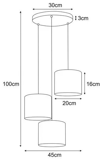 Potrójna lampa wisząca z czarno-białymi abażurami - A484-Voka
