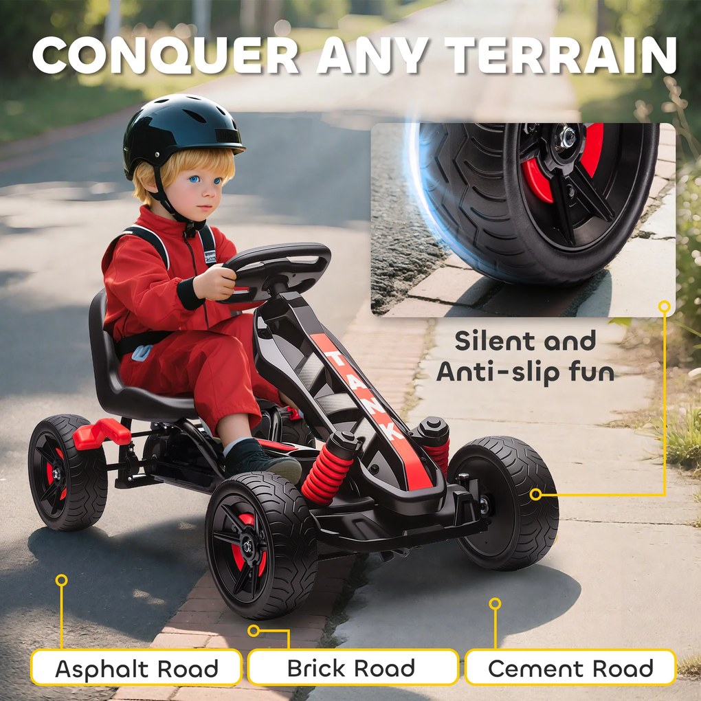 AIYAPLAY Gokart z pedałami, tretauto dla dzieci z hamulcem, antypoślizgowe koła, metalowa rama, 3-6 lat, czerwony