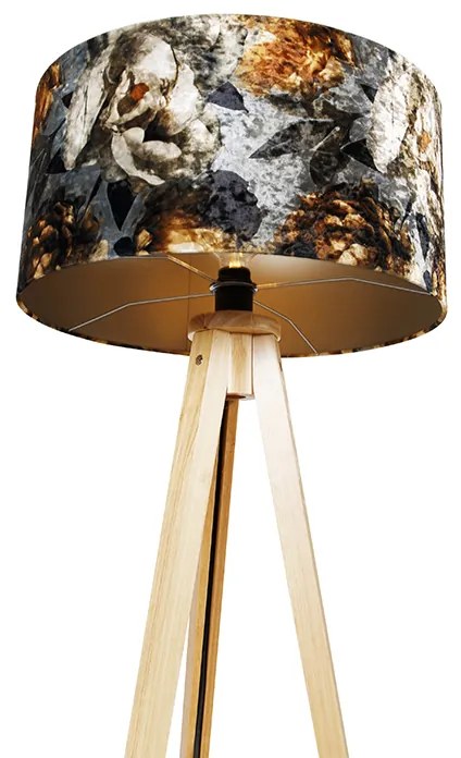 Lampa podłogowa na trójnogu naturalna z abażurem kwiatowym 50 cm - Tripod Classic Oswietlenie wewnetrzne